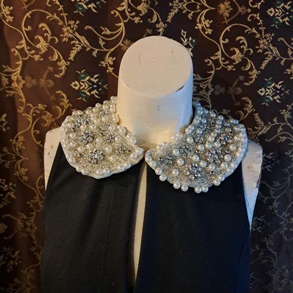 Little black dress Embellished Peter Pan beaded statement collar pearls retro - Picture 10 of 10